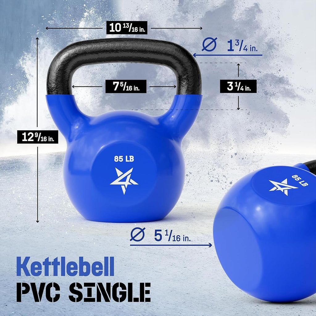 Yes4All Kettlebell, 5-100 LB Vinyl Coated Cast Iron Strength Training Kettlebells for Home Gym Exercises, Fitness, Full Body Workout Equipment, Push Ups, and Grip Strength