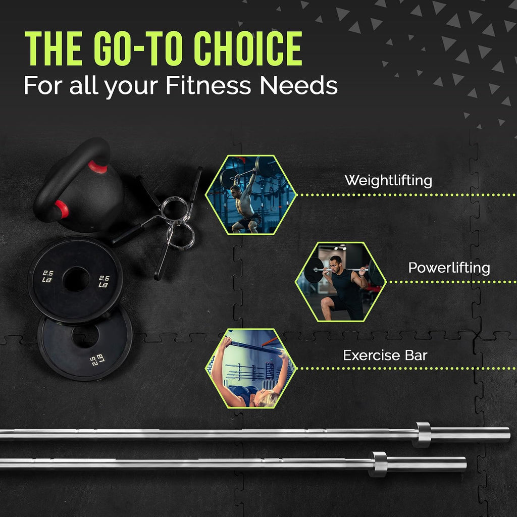 Rage Fitness Olympic Training Barbell – 6FT 15LB (300LB Capacity) OR 7FT 45LB (1500LB Capacity) – Home & Commercial Gym Weightlifting Bar for Squats, Deadlifts, Bench Press & Strength Training