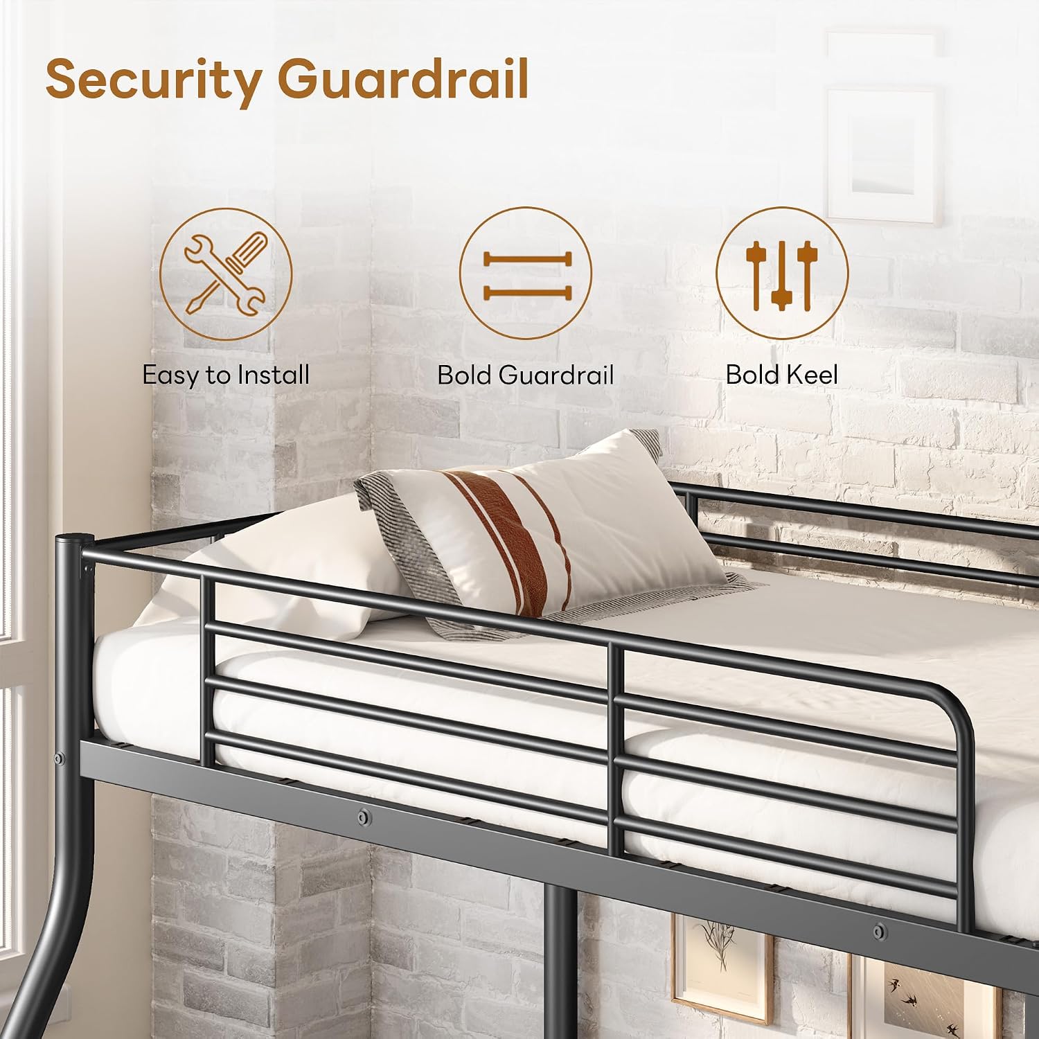 SogeSleep Bunk Beds Twin Over Full Size, More Sturdy Heavy Duty Metal Bunk Bed with Angled Ladder for Teens and Adults, Used for Spaces-Saving, Apartment or Dorm, Noise Free & Easy Assembly, Black