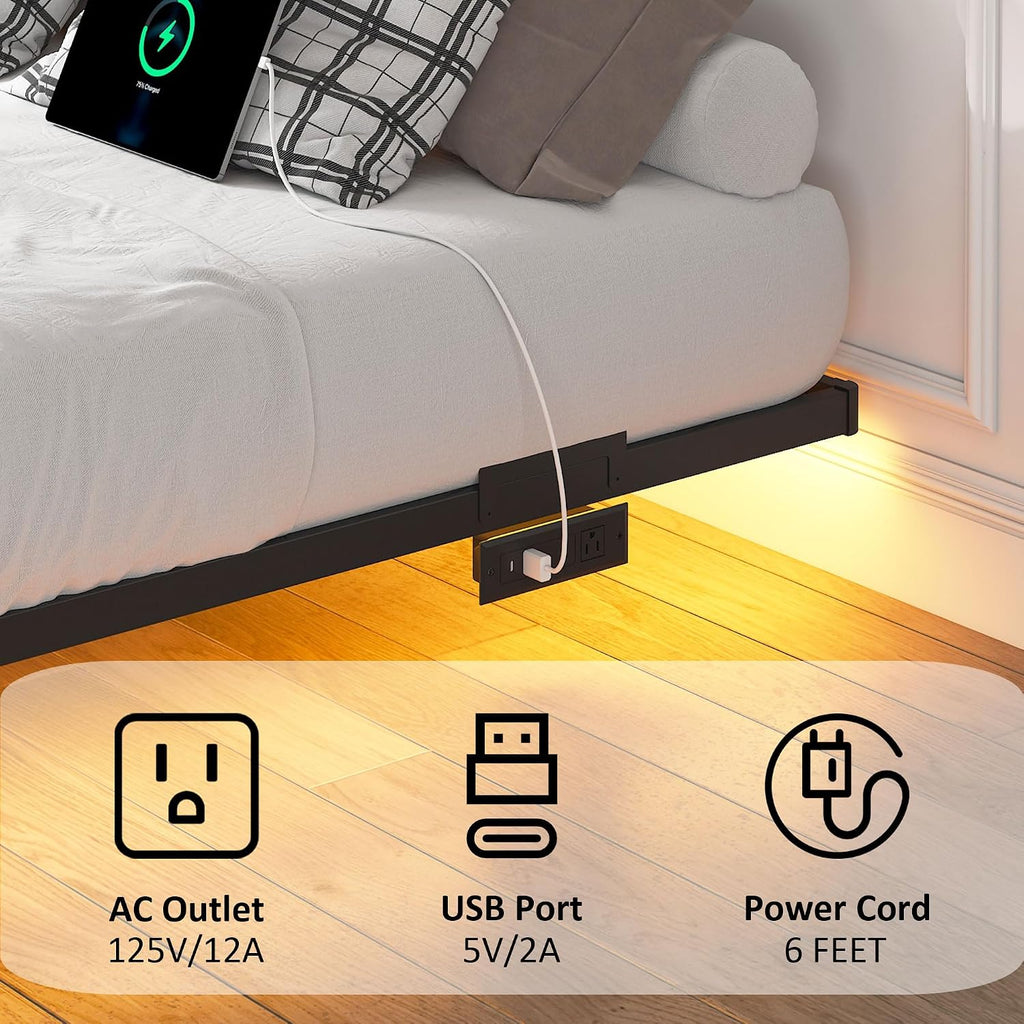 YORMDMO Floating Bed Frame King Size, Heavy Duty Bedframe with Smart LED Lights & Charging Station, Modern Metal Platform Bed, Easy Assembly No Box Spring Needed, 8 Inch