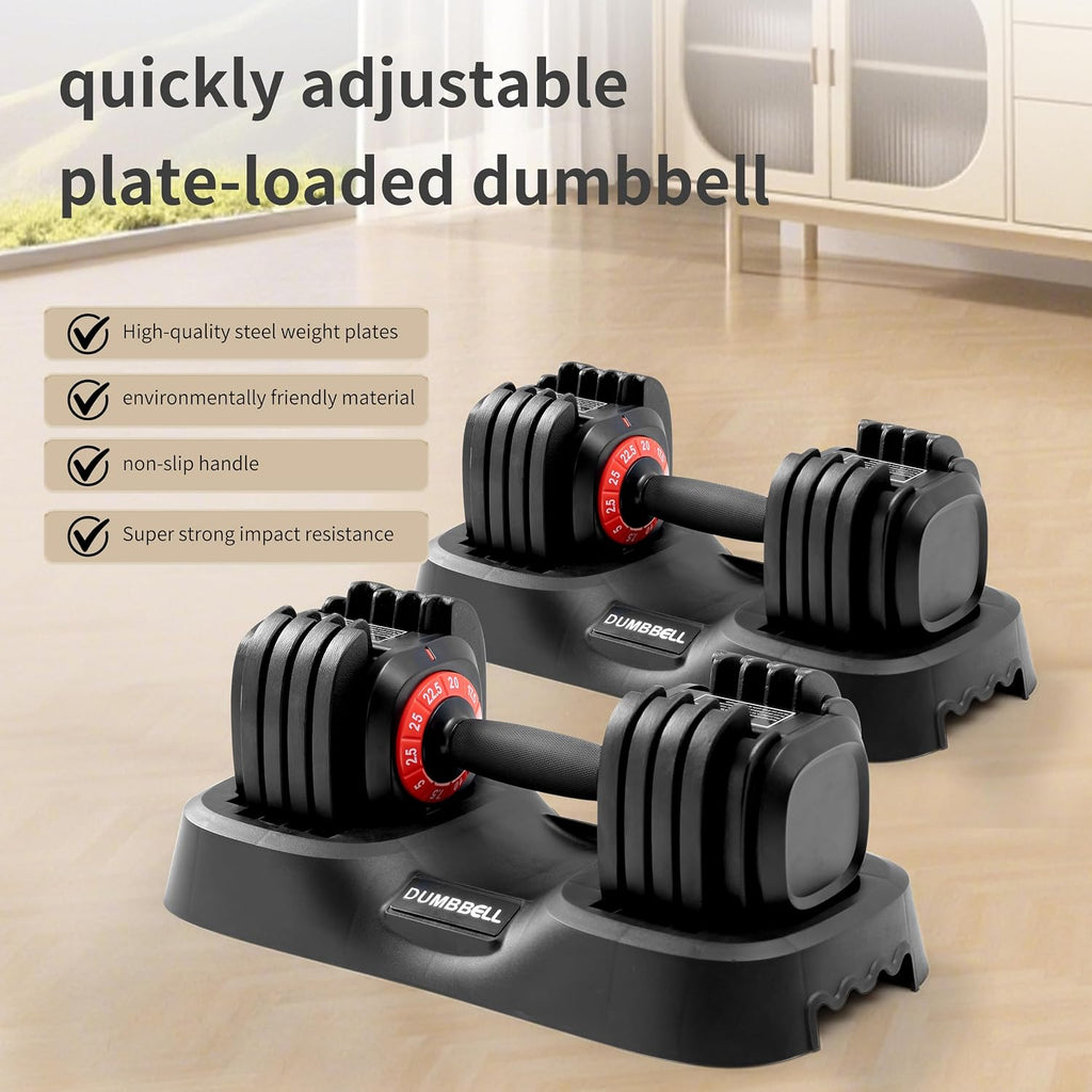 Shaking Weight Adjustable Dumbbell Set 22-66 lbs, 5LB Pink & 25LB Black for Men & Women, Home Gym Equipment, Full Body Workout, Arm Training, Non-slip Noiseless Dumbbells