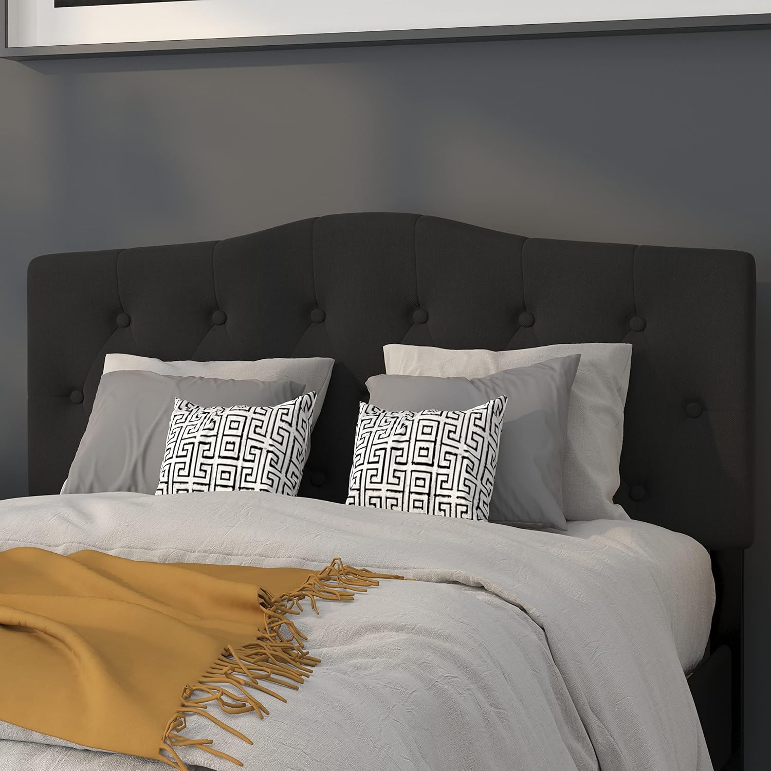 Flash Furniture Cambridge Tufted Upholstered Full Size Headboard in Black Fabric