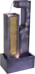 Sunnydaze Cascading Tower 32-Inch Outdoor Metal Fountain with LED Lights - Electric Submersible Pump with Adjustable Flow