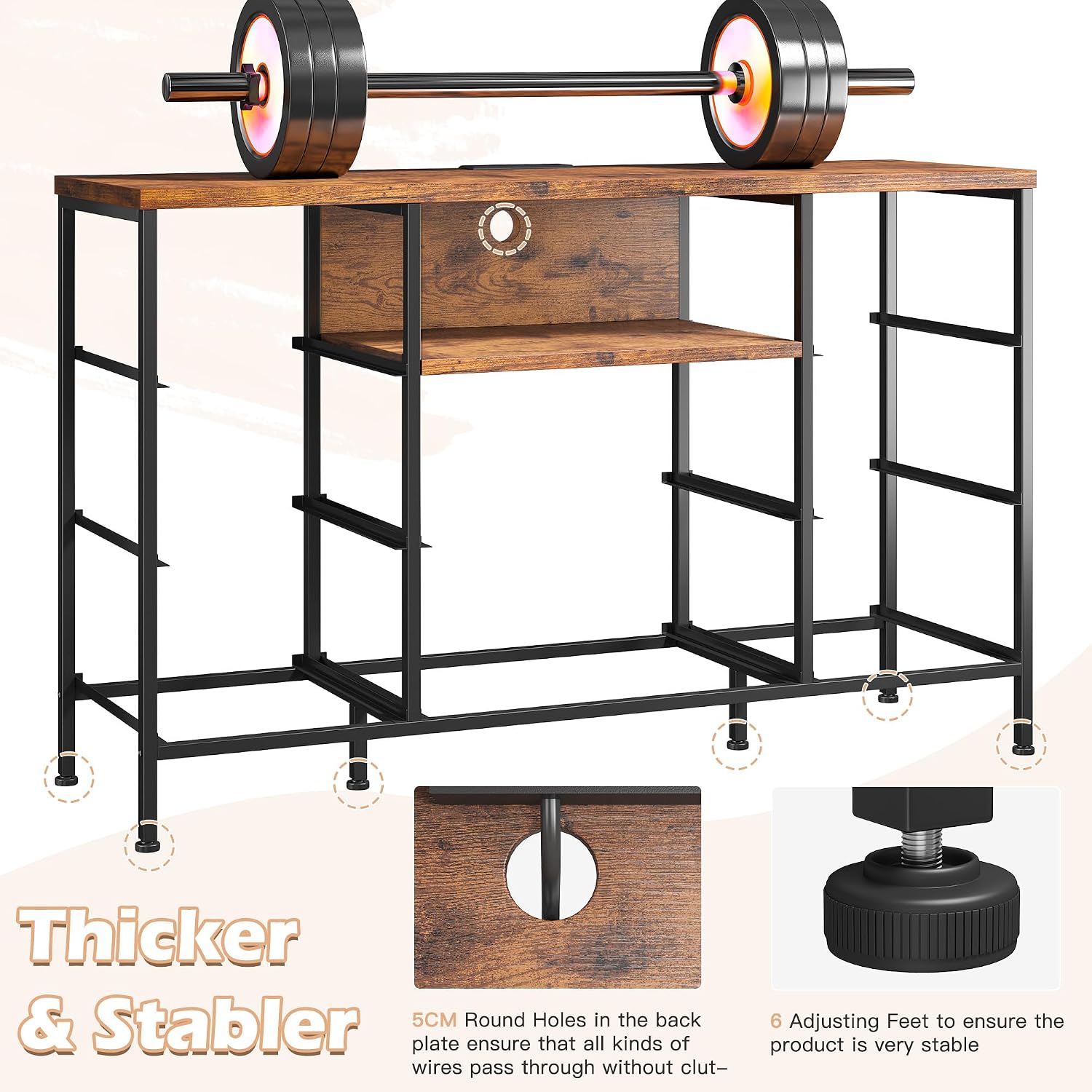Dresser for Bedroom with LED Lights & Charging Station, Dresser TV Stand for Bedroom with 8 Drawer for 55 inch TV, Fabric Dressers & Chests of Drawers with Shelves for Hallway Entryway, Rustic Brown