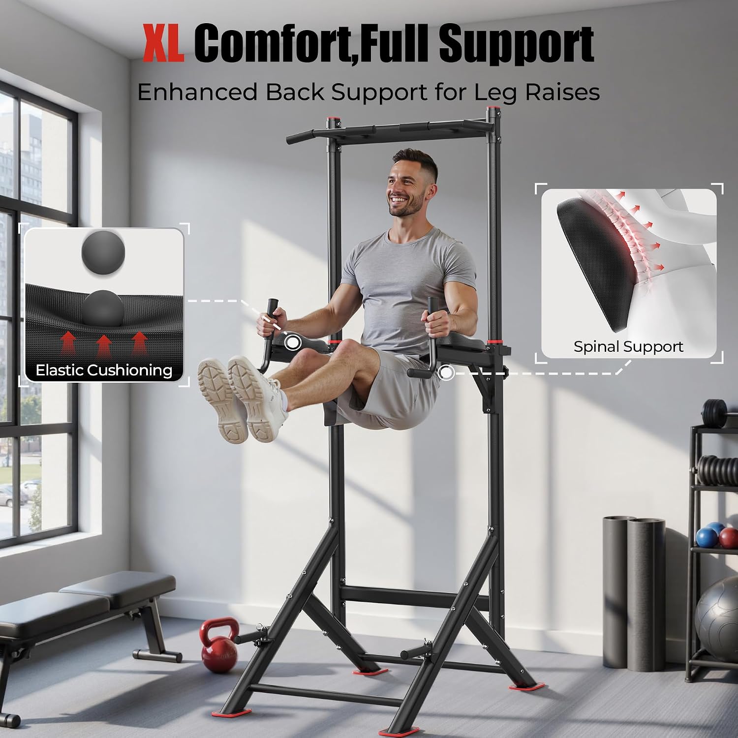 Sportsroyals Power Tower Pull Up Bar Station, 450LBS Stable Pull Up Dip Station for Home Gym Strength Training Equipment | FED Fitness