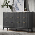 T4TREAM Fluted 6 Drawers Dresser, 54' Wide Modern Chest of Drawers, Curved Profile Design, Dresser TV Stand, Wood Drawer Organizer for Bedroom, Living Room, Hallway, Dark Alder