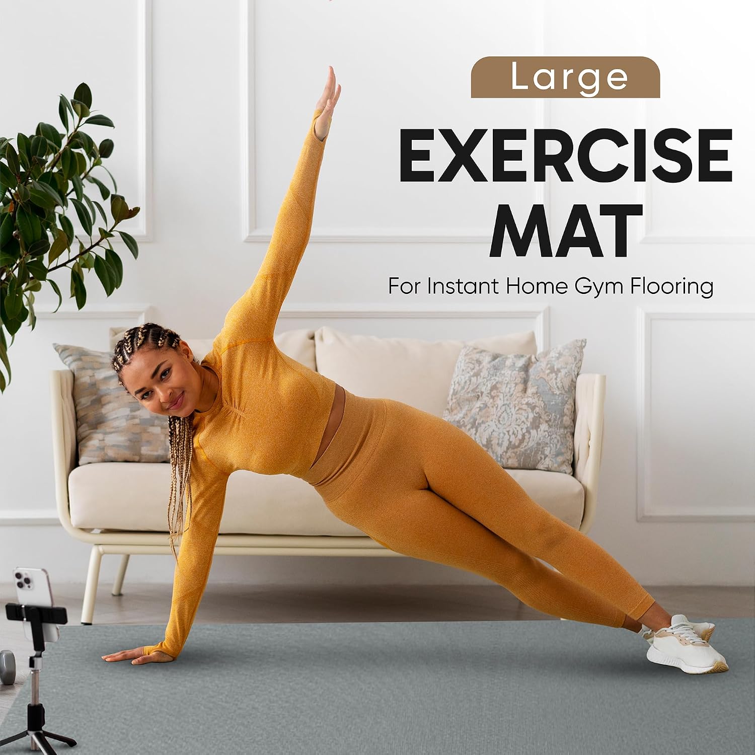 Gorilla Mats Large Exercise Mat – 6'x4', 7'x4', 7'x5', 8'x4', 10'x4' (1/4' Thick) – Ultra Durable Workout Mat for Home Gym Flooring – Non-Slip, Flat Fitness, Yoga & Weight Lifting Floor Mat
