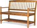 Great Deal Furniture Christopher Knight Home Cody Outdoor Acacia Wood Bench with Shelf, Teak Finish