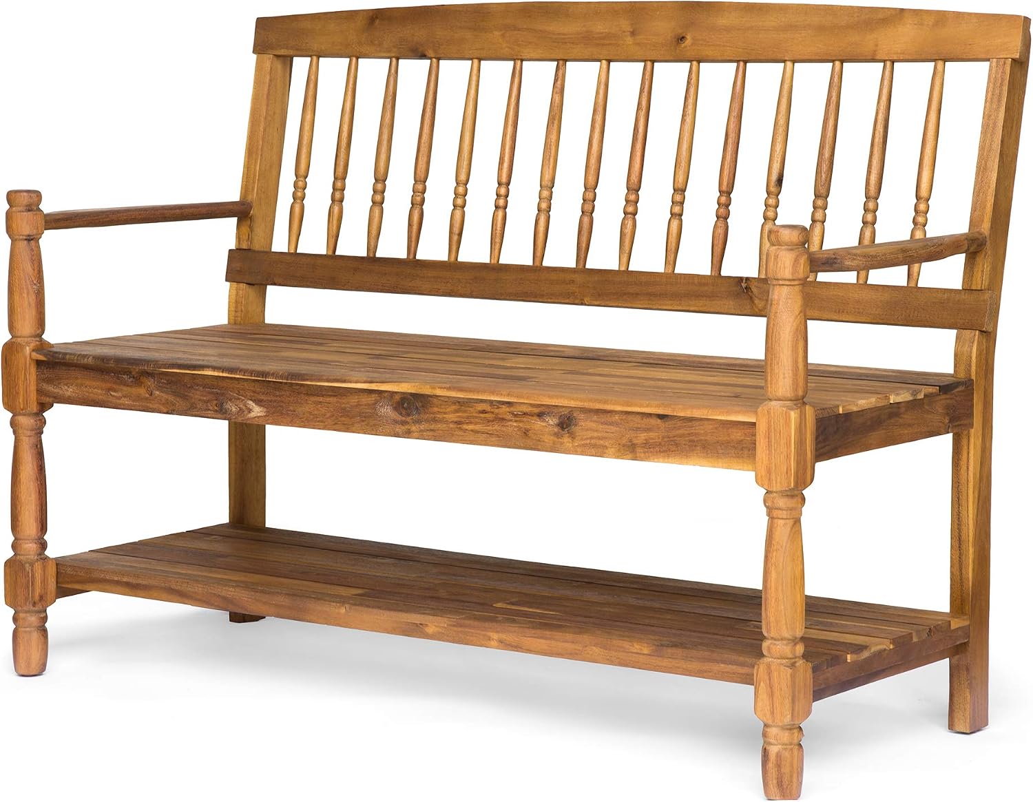 Great Deal Furniture Christopher Knight Home Cody Outdoor Acacia Wood Bench with Shelf, Teak Finish