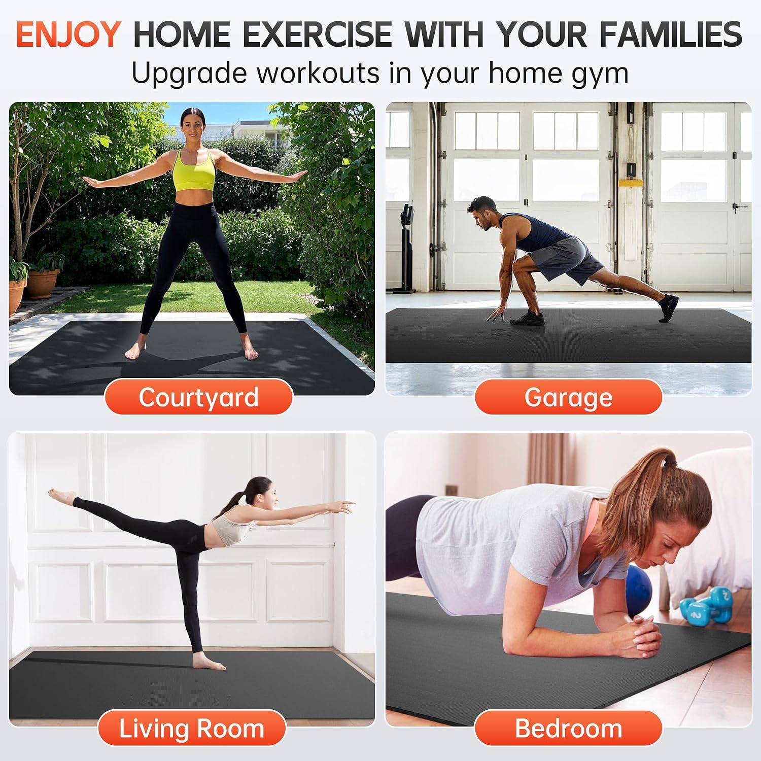 Extra Large Exercise Mat, 10' x 6'/ 8' x 6'/ 7' x 5'/ 6' x 4'- 7MM Thick Workout Mat for Home Gym, High-Density Gym Mat for Home Gym Floor, Non Slip Large Yoga Mat