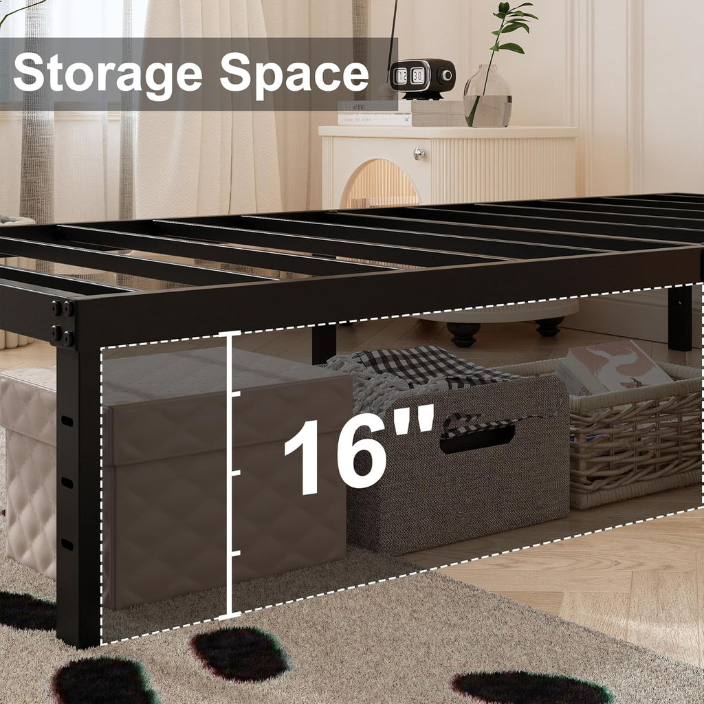 Maenizi California King Bed Frames with Fabric Cover, 18 Inch Heavy Duty Metal Platform Support Up to 3000 lbs with Steel Slat, No Box Spring Needed, Easy Assembly, Noise Free, Black