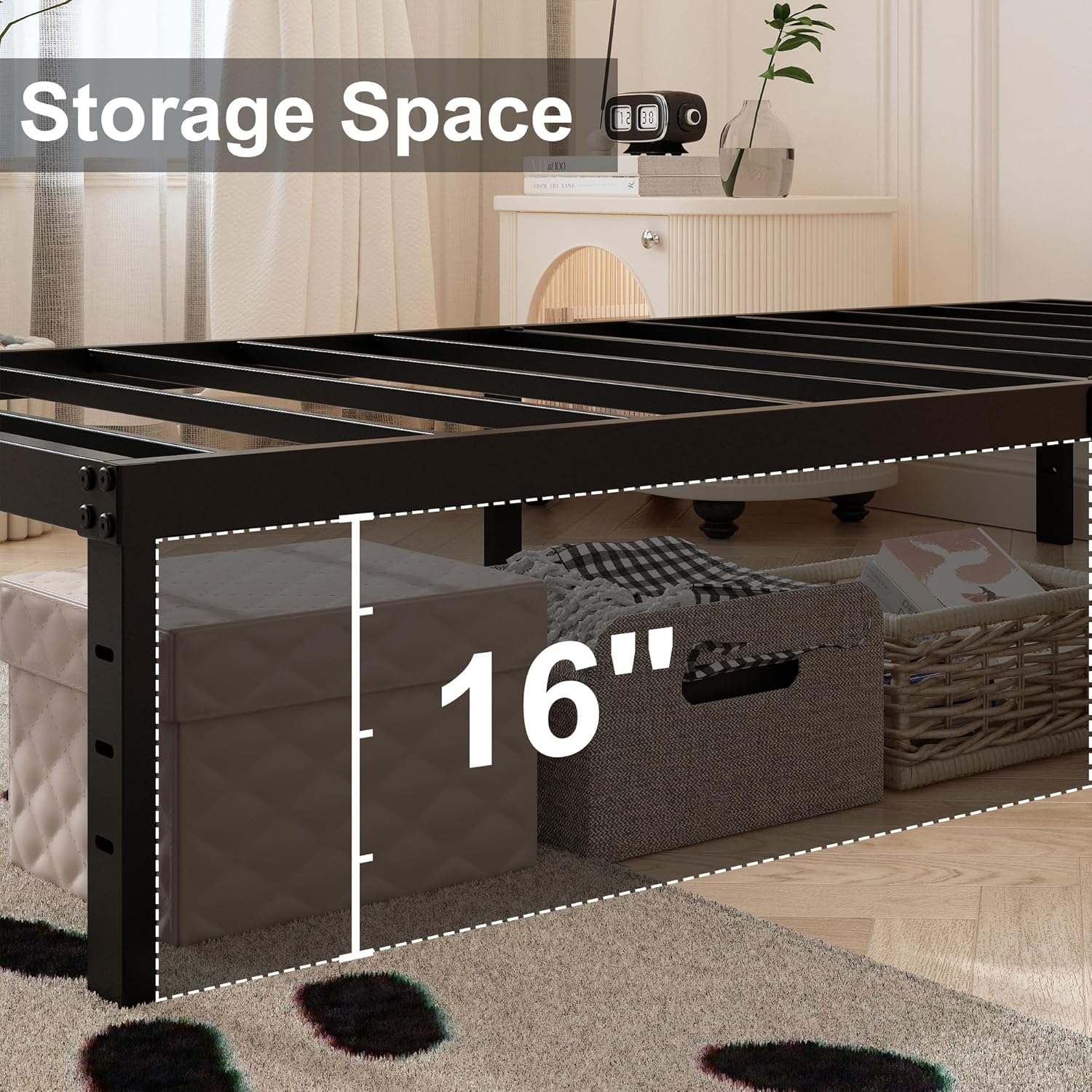Maenizi California King Bed Frames with Fabric Cover, 18 Inch Heavy Duty Metal Platform Support Up to 3000 lbs with Steel Slat, No Box Spring Needed, Easy Assembly, Noise Free, Black