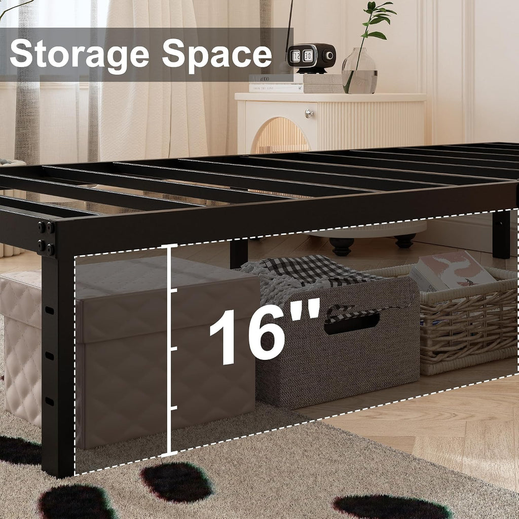 Maenizi 18 Inch King Bed Frame with Fabric Cover, Heavy Duty King Platform Bed Frame Support Up to 3000 lbs, Easy Assembly, Noise Free, Black
