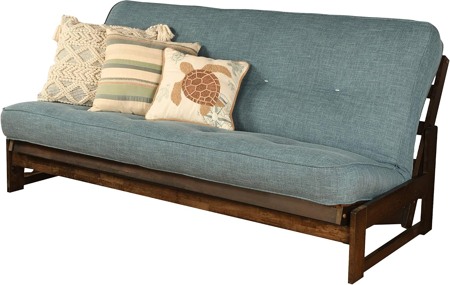 Kodiak Furniture Aspen Futon Set with Reclaim Mocha Finish, Linen Aqua Mattress, Full