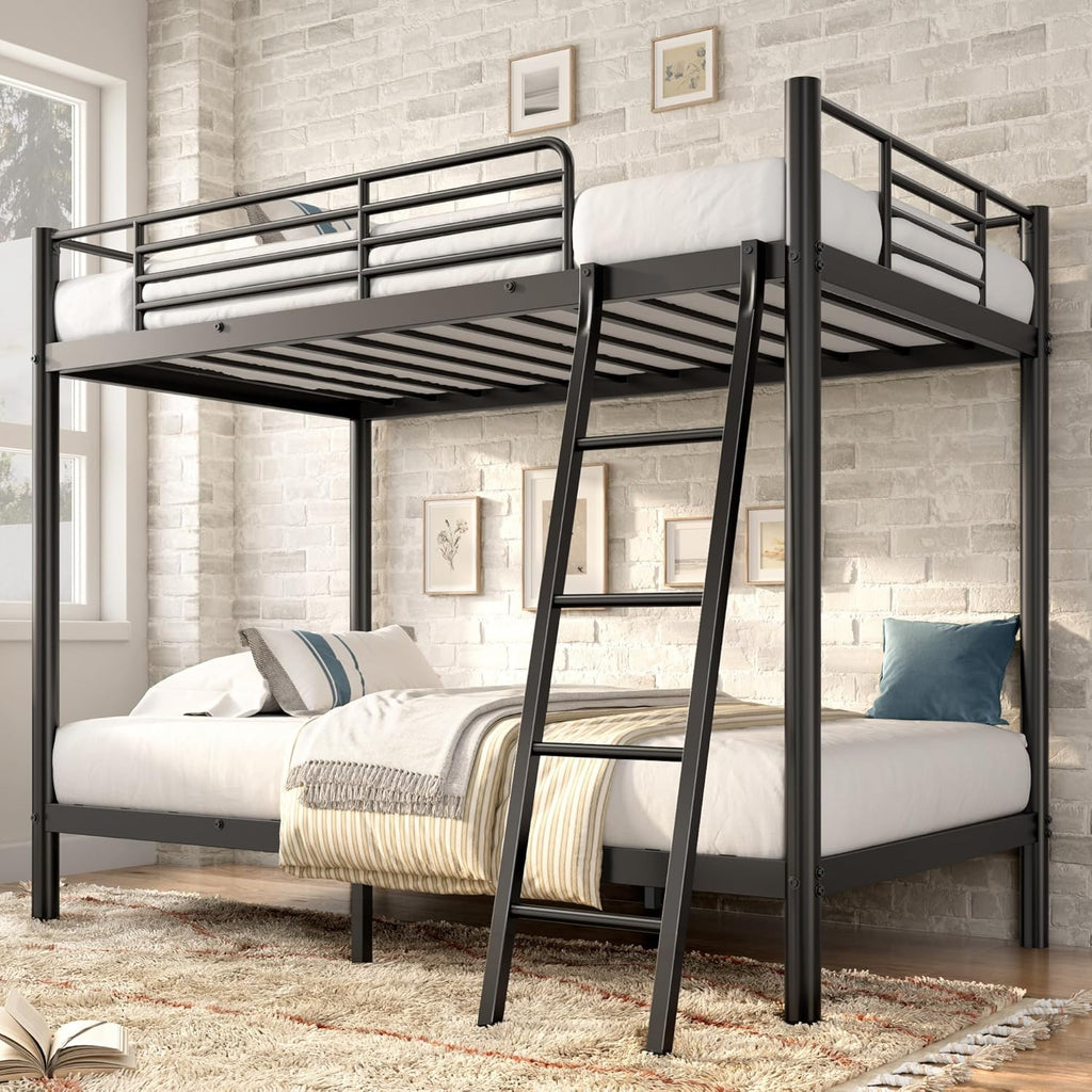 Bunk Bed Twin Over Twin, Heavy Duty Metal Bunk Bed with Ladder, More Stable and Safe for Teens, Students or Roommates, Space Saving for Apartment, Dorm or Small Room, Easy Assembly, Black