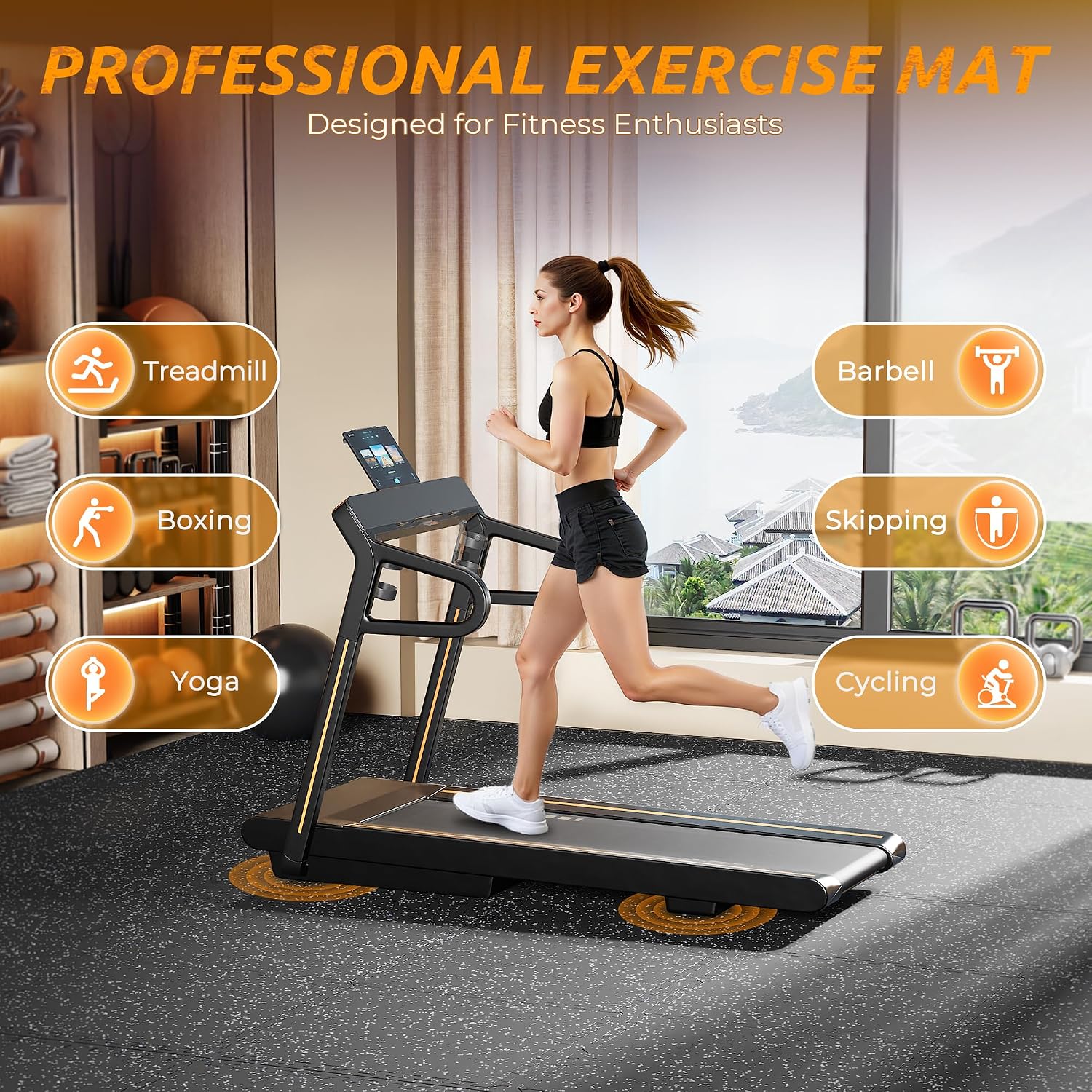 PRAISUN 0.6' Thicker Rubber Top Gym Flooring for Home Gym, 24 Pcs 96 Sq Ft Workout Mats, Exercise Mat, Interlocking Rubber Floor Mats with High Density EVA Foam for Garage, 24 x 24in, Black/Grey