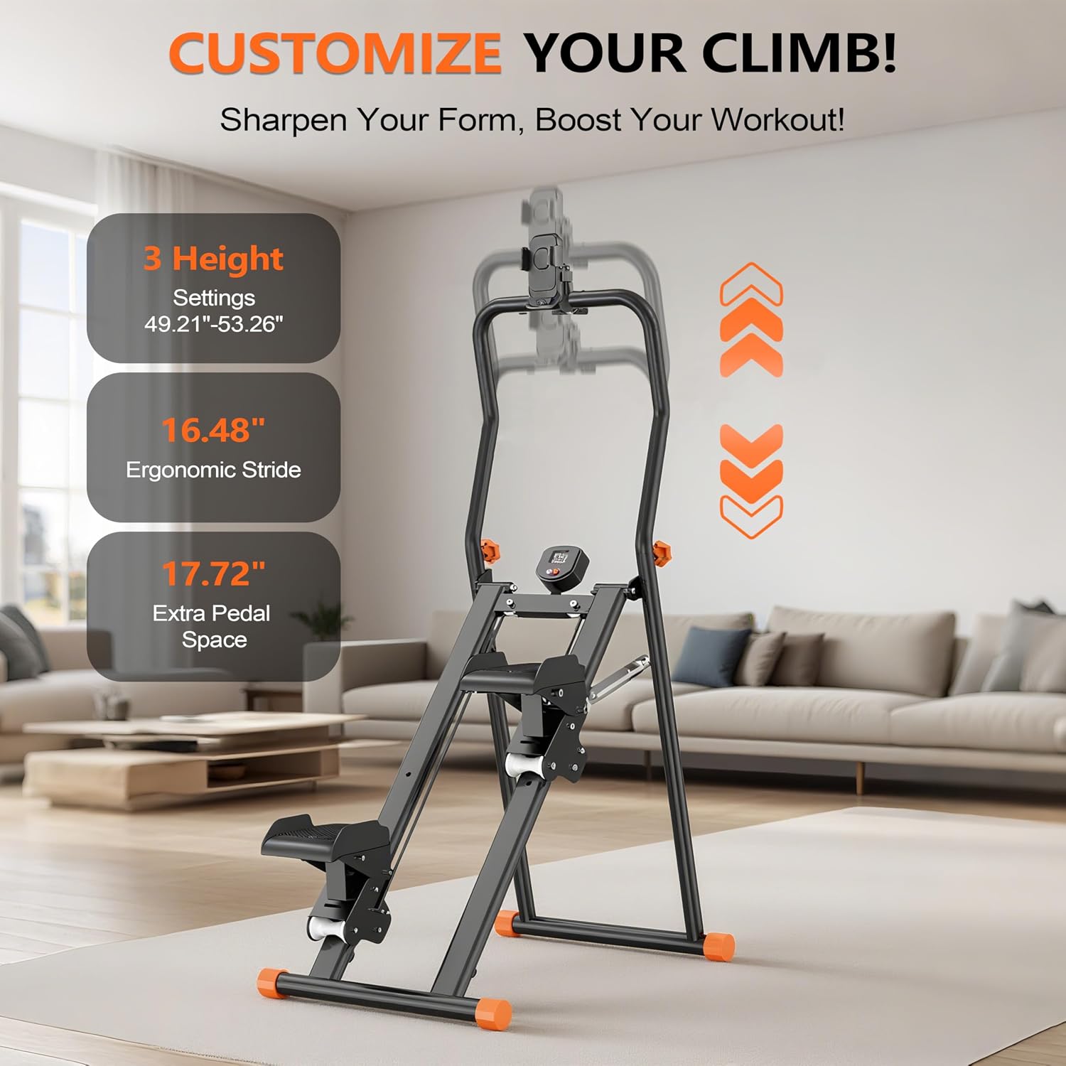 EPHESPORT Stair Stepper for Home Gym, 2.0 Stair Climber Machine with 3-Level Adjustable Resistance, Non-Slip Pedals, Digital Monitor & Phone Holder, Foldable Workout Equipment for Legs Glutes Cardio