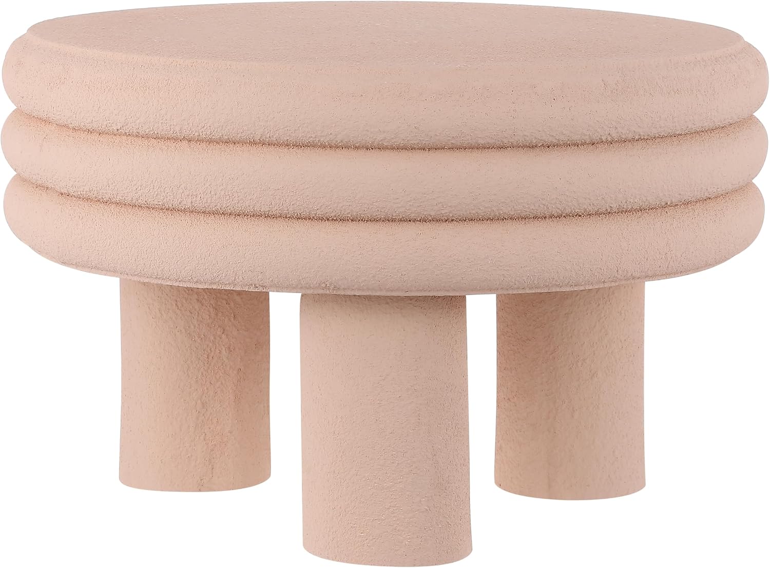 JONATHAN Y Rashida 13.5' Ribbed Polyresin Indoor Outdoor Table, Pink | Contemporary Curvy Minimalist Silhouette, Stacked Ring Motif, Tripod Pillar Base, Weather Resistant, Pink Frosted Finish