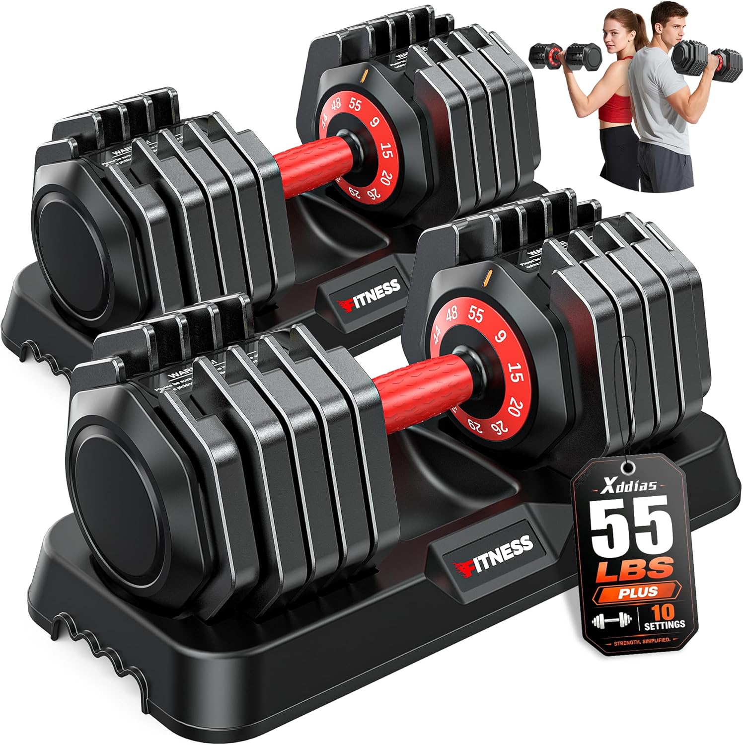 XDDIAS Adjustable Dumbbells Set of 2 for Strength Training, One-Hand Quick Adjust, 25/55/80/90 lbs Options, Anti-Slip Grip Handle, Compact Home Gym Weights for Men Women