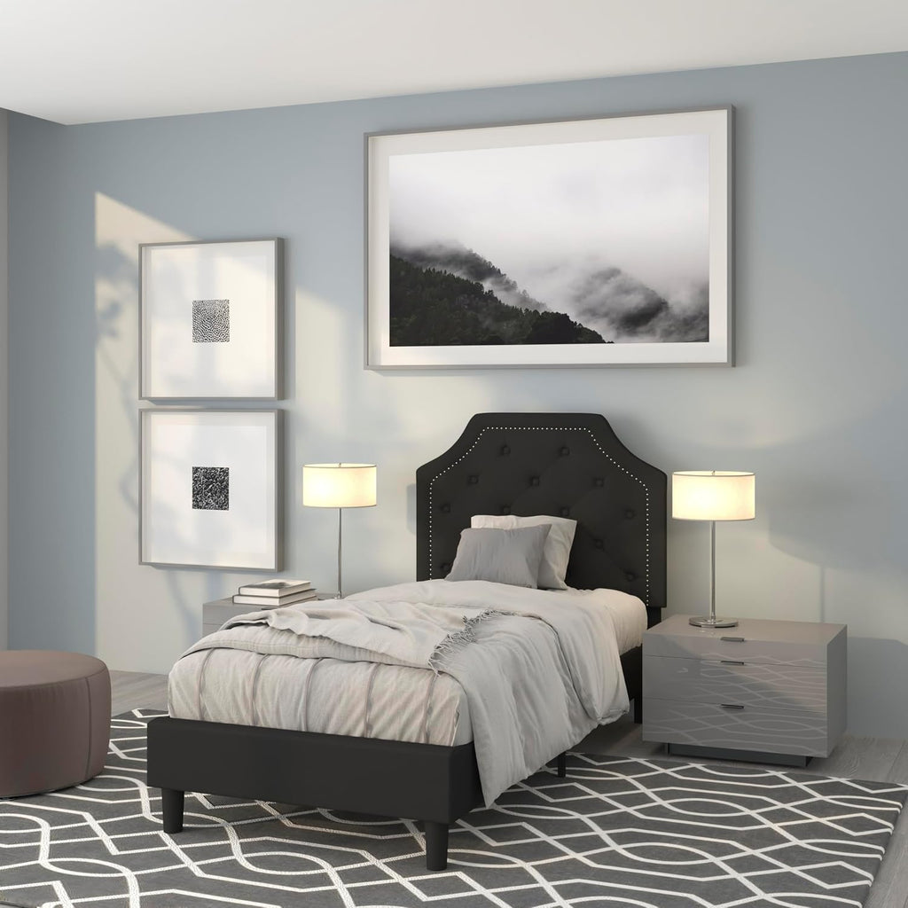 Flash Furniture Brighton Twin Size Tufted Upholstered Platform Bed in Black Fabric