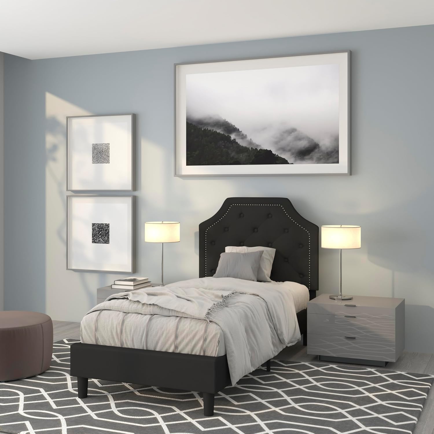Flash Furniture Brighton Twin Size Tufted Upholstered Platform Bed in Black Fabric