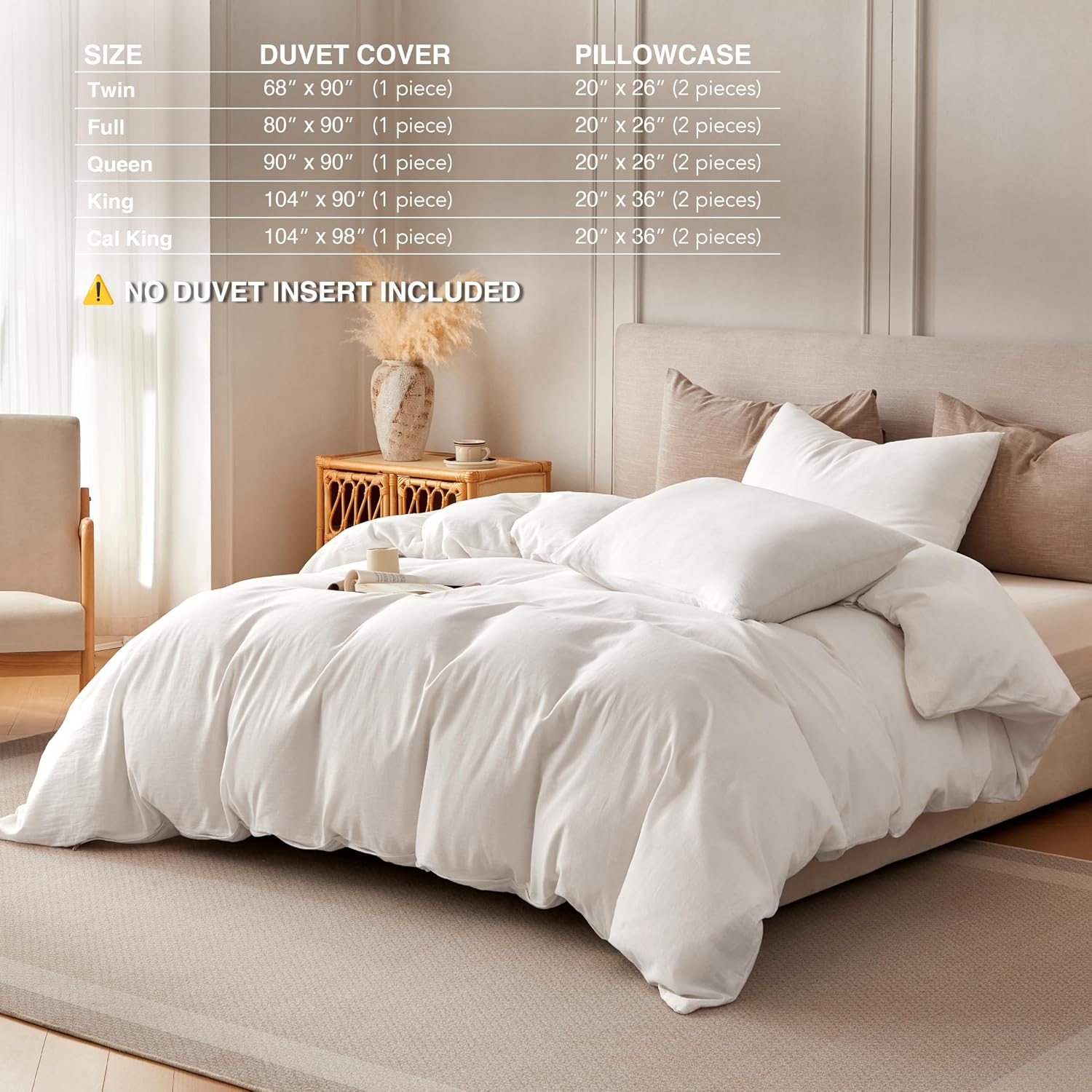 BFS HOME Linen Duvet Cover California King - Soft Breathable Cotton Linen Blend, 3-Pieces Bedding Set with 2 Pillowcases, Stonewashed Texture, Off-White, All-Season Comfort
