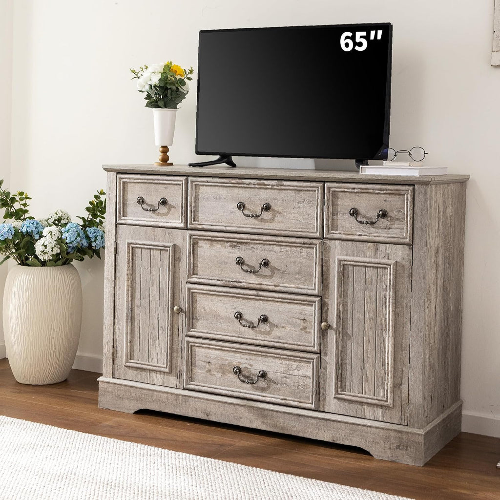 Homkdom Dresser for Bedroom with 6 Drawers & 2 Doors with Silent Gliding Drawers for Bedroom,Dining Room, Hallway,Grey