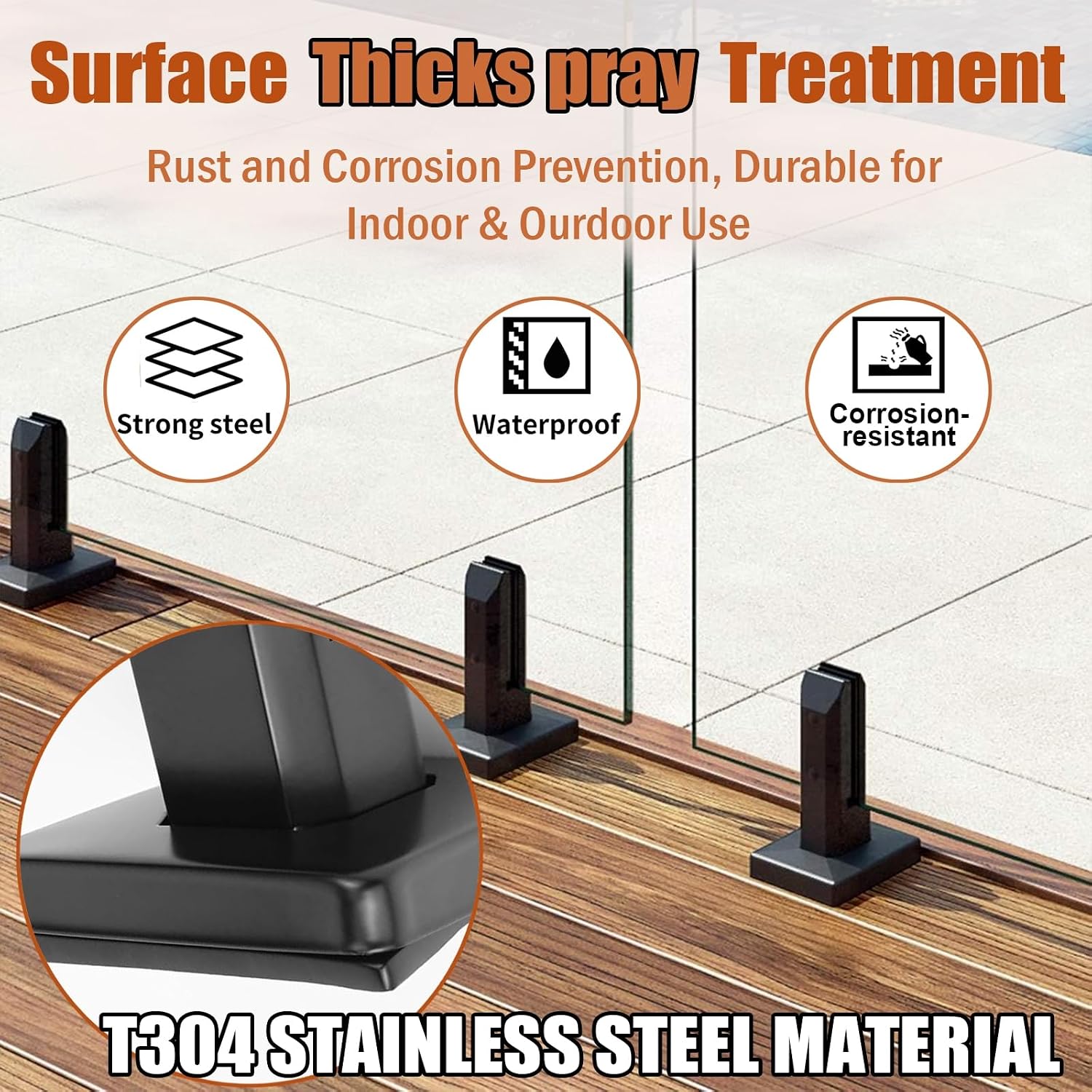 Glass Clamp Glass Standoff Rectangle Stainless Steel, Terrace Glass Fence Installation Bracket, Heavy Duty Pool Deck Fence Railing Post Garden Balcony,Black,Pack of 10