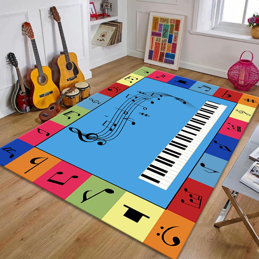Kid Music Area Rug,6x8ft,Color Musical Notation Children's Games Rug,Classroom Piano Key Decoration Carpet,Machine Washable Breathable Durable Carpet for Living Room Kitchen Entrance