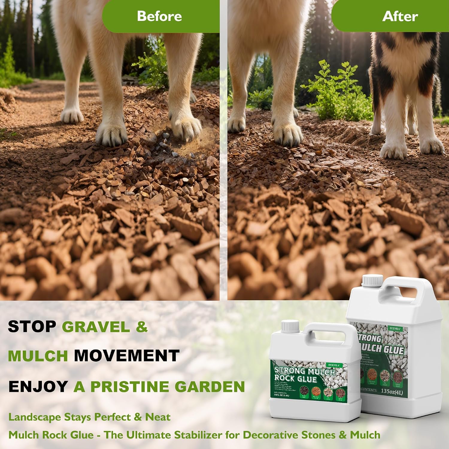 540 oz Clear Mulch Glue for Landscaping — Strong Rock Glue for Landscaping, All-Weather Anchor Binder Adhesive, Locks Down Gravel & Stones, Prevents Wind & Rain Erosion, Pet-Safe