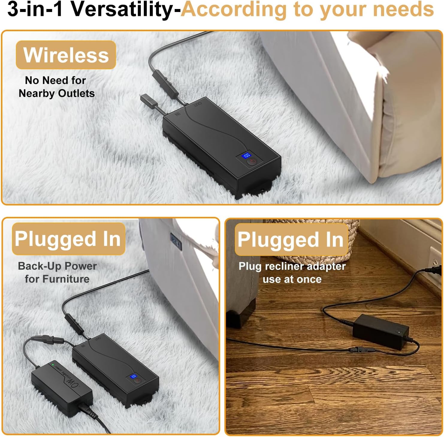 2 Pack Battery Pack for Reclining Furniture - Universal Recliner Battery Pack with LCD Display for Electric Recliners, Sofas, Lift Chairs and Couch - only Compatible with 2-Pin Motion 2500mAh 25.9V