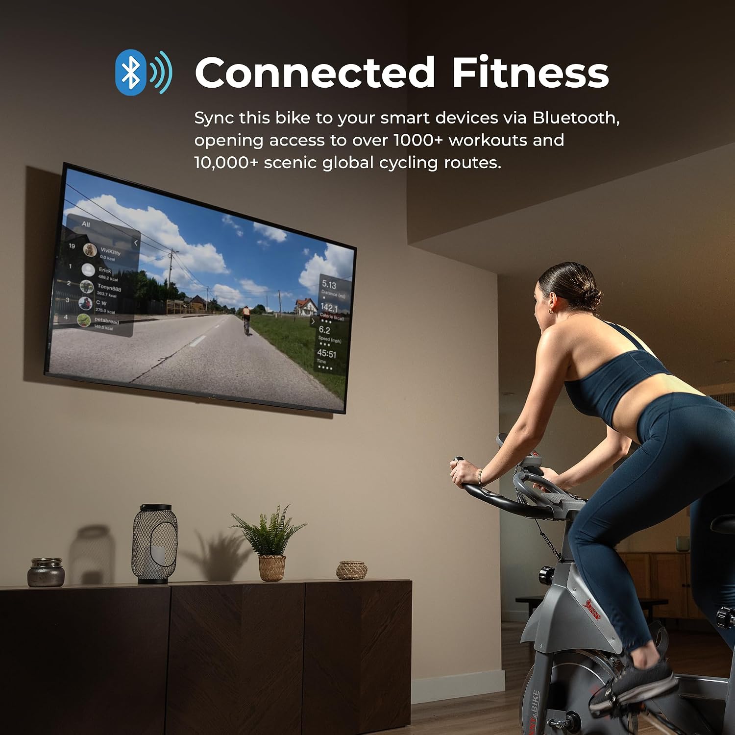 Sunny Health & Fitness Smart Cycling Exercise Bike, Free SunnyFit App Connection, Designed for Intensive Cardio Workout at Home, Adjustable Seat & Handlebar for Comfort Riding