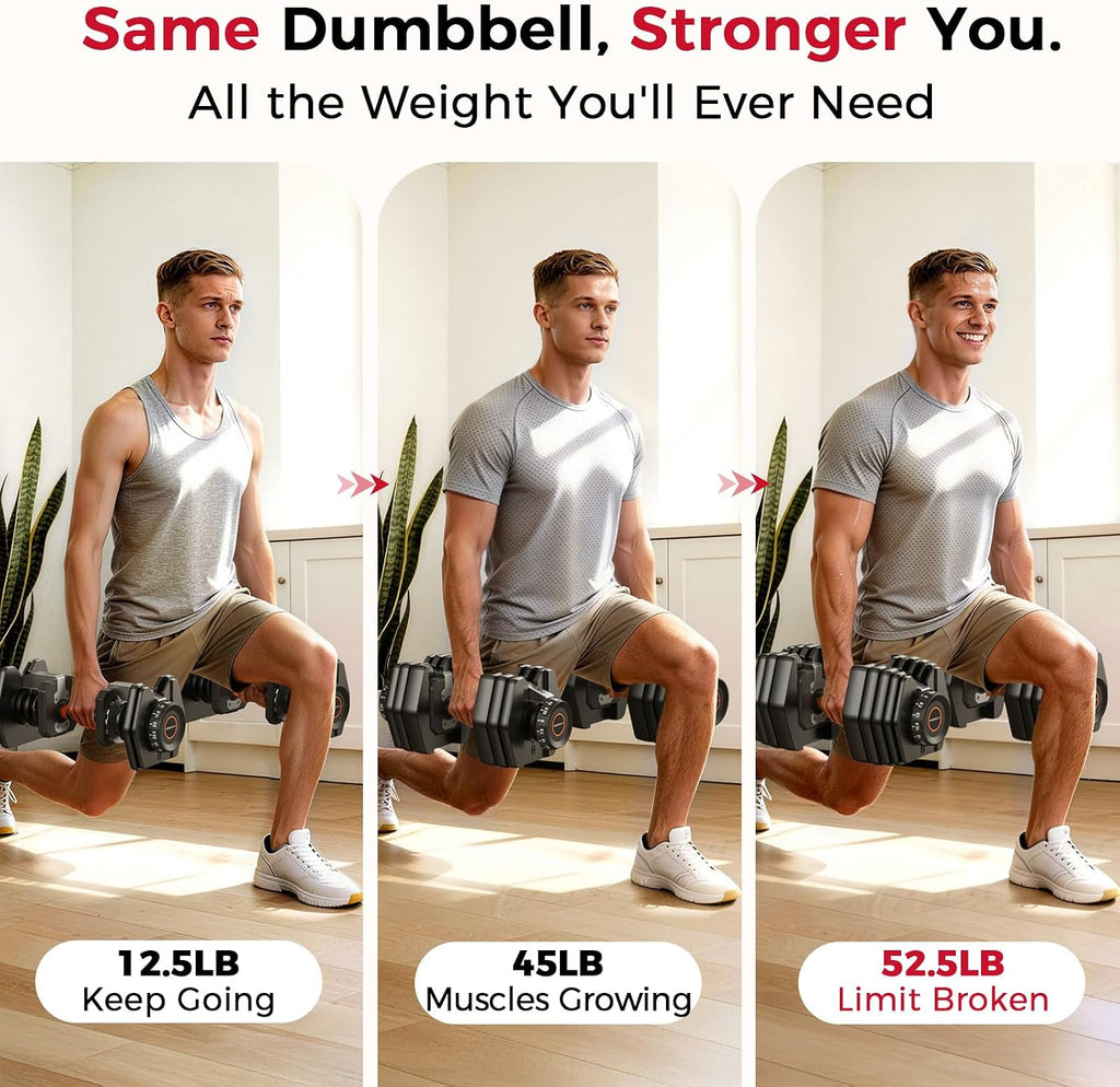 FEIERDUN DB1 QuickDial Adjustable Dumbbell Set, 15-in-1 Adjustable Weights with Storage Box & App, 105lb/52.5lb Quick Change for Drop Set, Superset & HIIT Home Gym, Non-Slip Handles, 3-year Aftersale Service