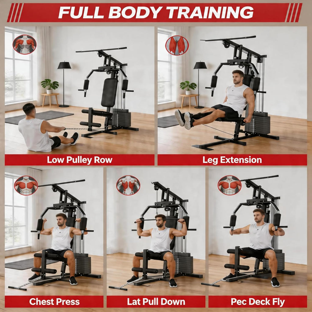 Home Gym Machine with 100LB Weight Stack, Multifunctional Full Body Workout Station for LAT Pulldown, Chest Press, Leg Extension & Strength Training, Compact Fitness Equipment for Home Use