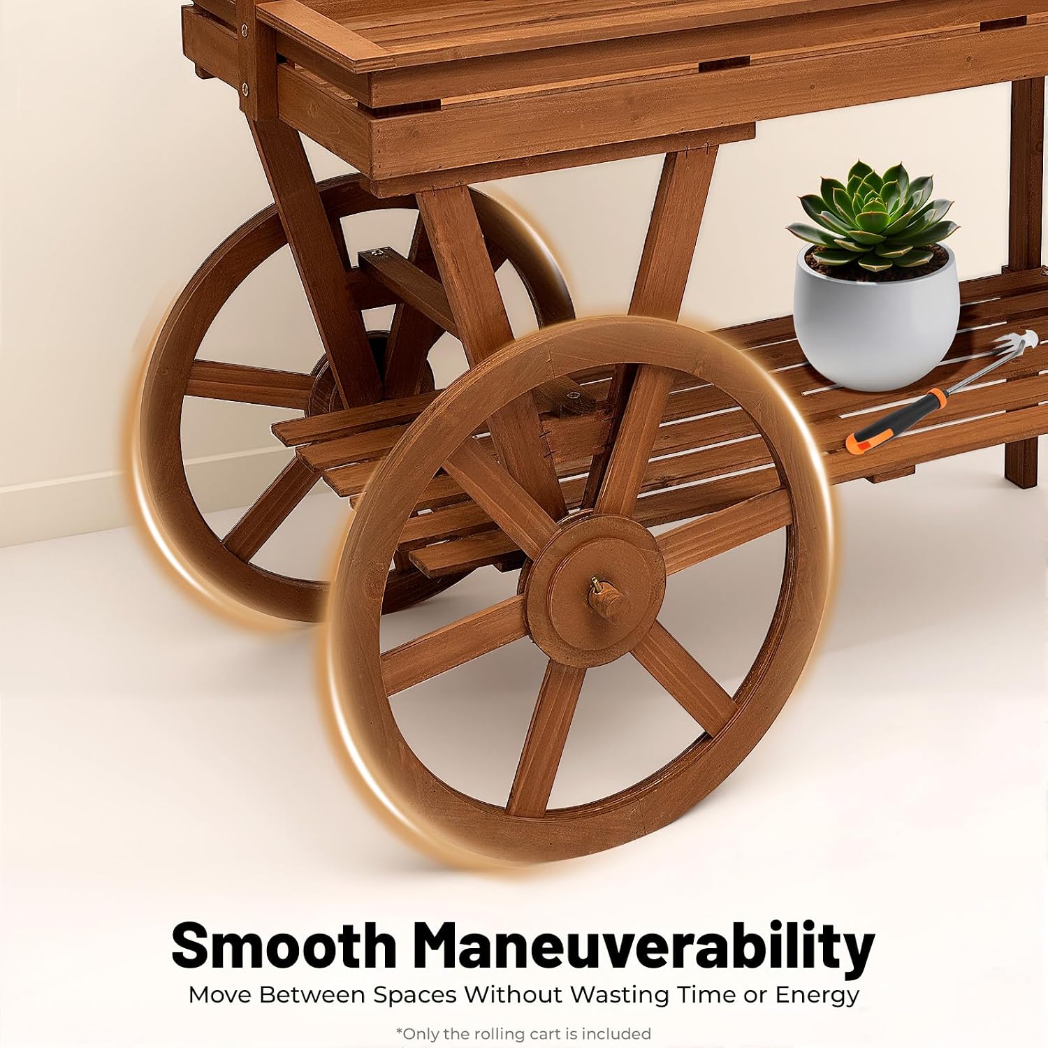 Large Country Market Wooden Rolling Table Cart, Antique Solid Wood Decor Display Rack Cart with Wheels, Rolling Table Carts for Display Various Flowers and Candy (Brown)