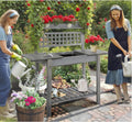 Outdoor Potting Bench Table, Wooden Workstation, Storage Shelf and Dry Sink
