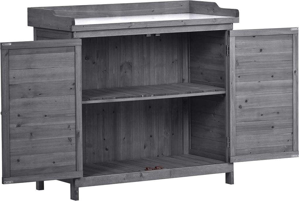 CIATRE 39' Potting Bench Table, Rustic Garden Wood Workstation Storage Cabinet Garden Shed with 2-Tier Shelves and Side Hook, Grey
