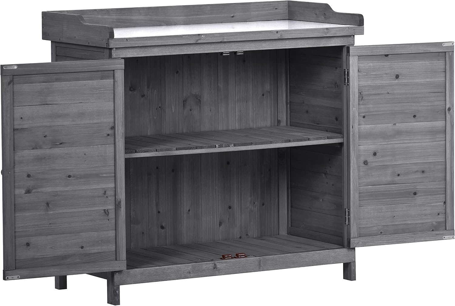 CIATRE 39' Potting Bench Table, Rustic Garden Wood Workstation Storage Cabinet Garden Shed with 2-Tier Shelves and Side Hook, Grey