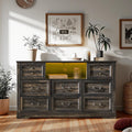 Homkdom Dresser for Bedroom with Charging Station & Led Lights,55.02' TV Stand with 8 Drawers,Dressers & Chests of Drawers with Open Shelves,Hallway,55.02' W x 34.53' H x 15.77' D Rustic Oak