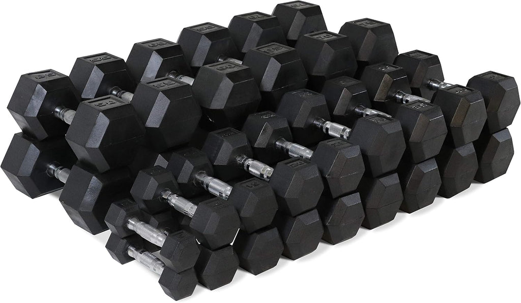 WF Athletic Supply Rubber Coated Solid Steel Cast-Iron Pair Dumbbells, Rubber Hex Dumbbells, Hex Weights Dumbbells for Muscle Toning, Full Body Workout, Home Gym Dumbbells, Pair