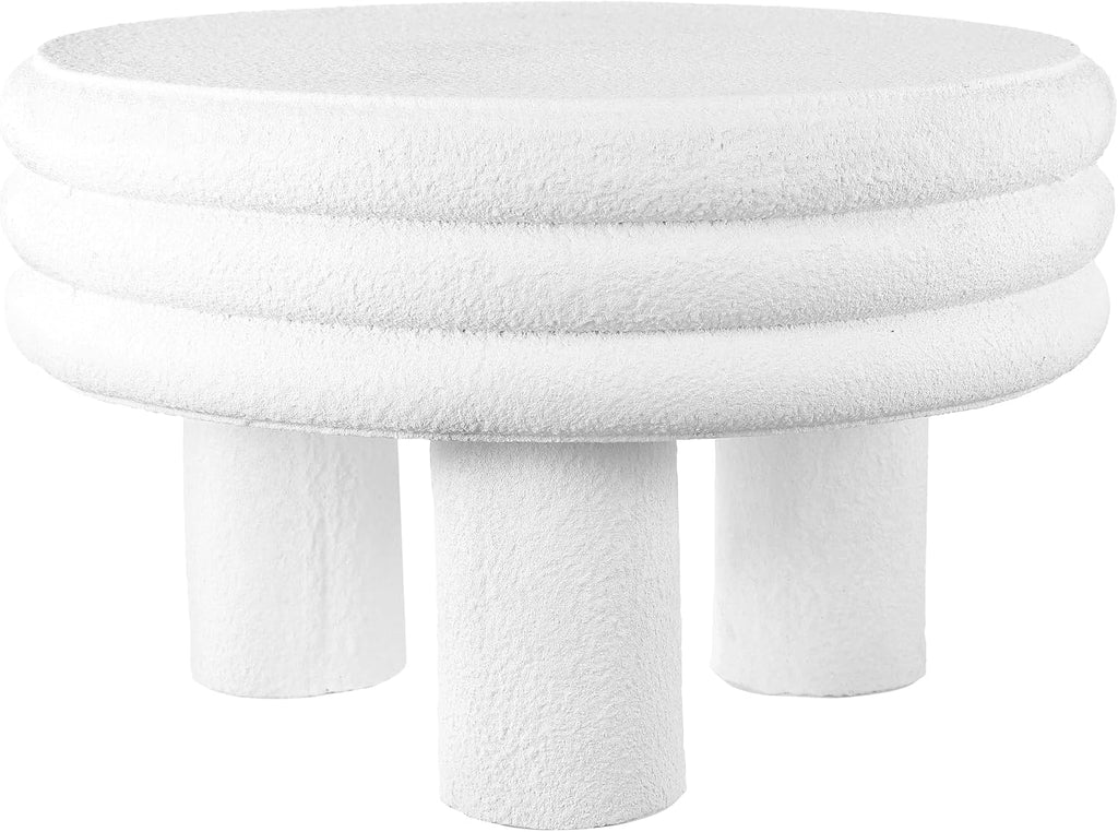 JONATHAN Y Rashida 13.5' Ribbed Polyresin Indoor Outdoor Table, White | Contemporary Curvy Minimalist Silhouette, Stacked Ring Motif, Tripod Pillar Base, Weather Resistant, Frosted Finish