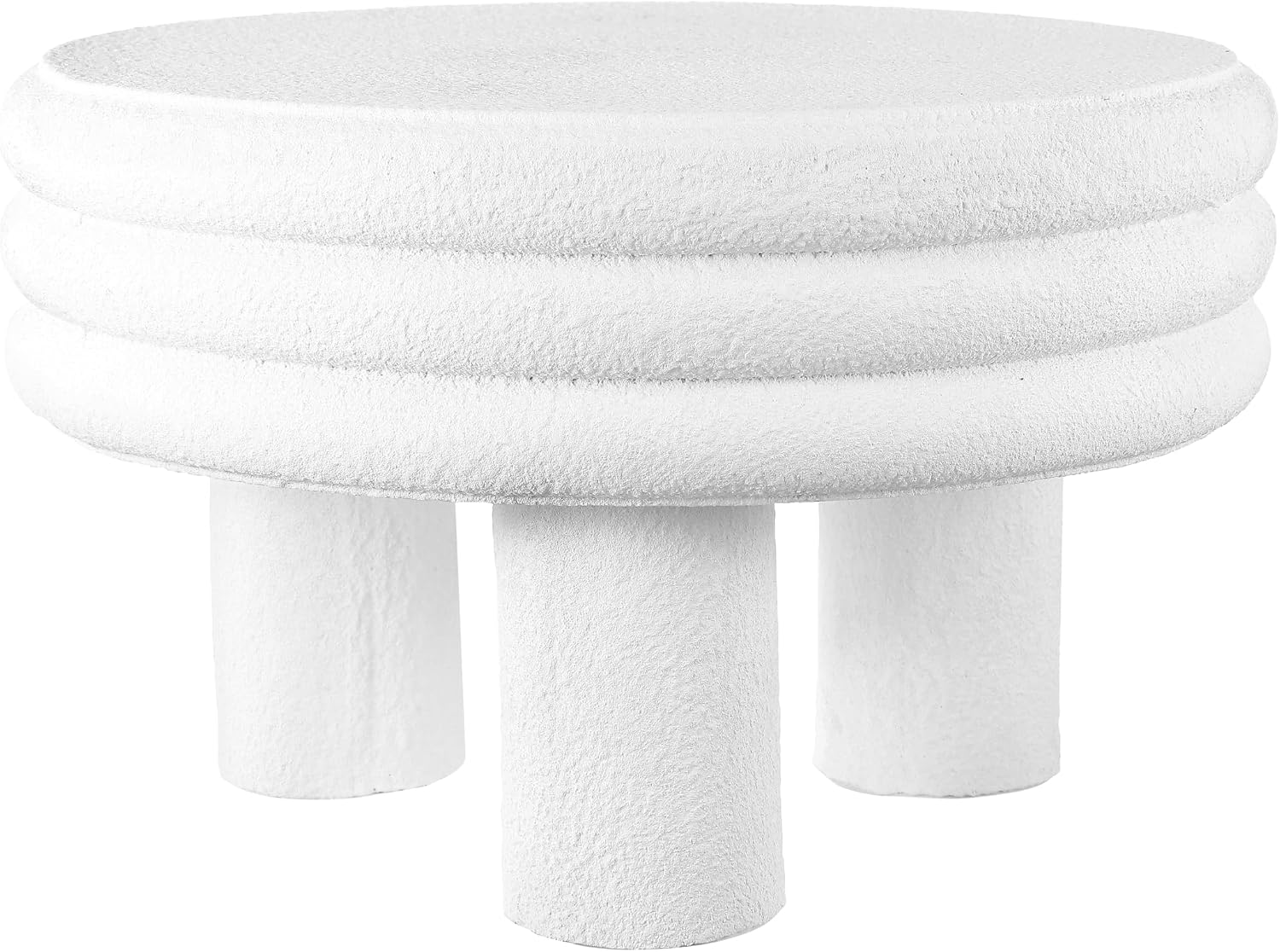 JONATHAN Y Rashida 13.5' Ribbed Polyresin Indoor Outdoor Table, White | Contemporary Curvy Minimalist Silhouette, Stacked Ring Motif, Tripod Pillar Base, Weather Resistant, Frosted Finish