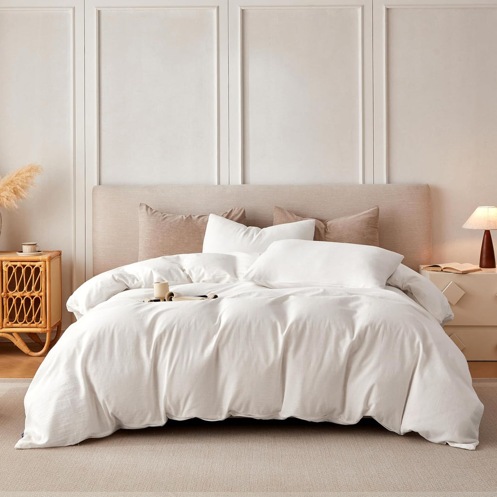 BFS HOME Linen Duvet Cover California King - Soft Breathable Cotton Linen Blend, 3-Pieces Bedding Set with 2 Pillowcases, Stonewashed Texture, Off-White, All-Season Comfort