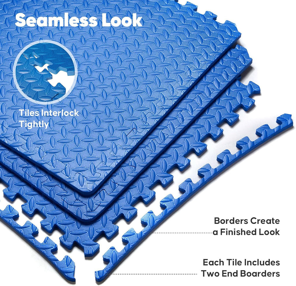 36 Pack Home Gym Mat, Puzzle Exercise Mat, EVA Interlocking Foam Floor Tiles for Home Workout Equipment and Kids' Play Areas -, 24 in x 24 in x ½ in, Blue 36 Tiles