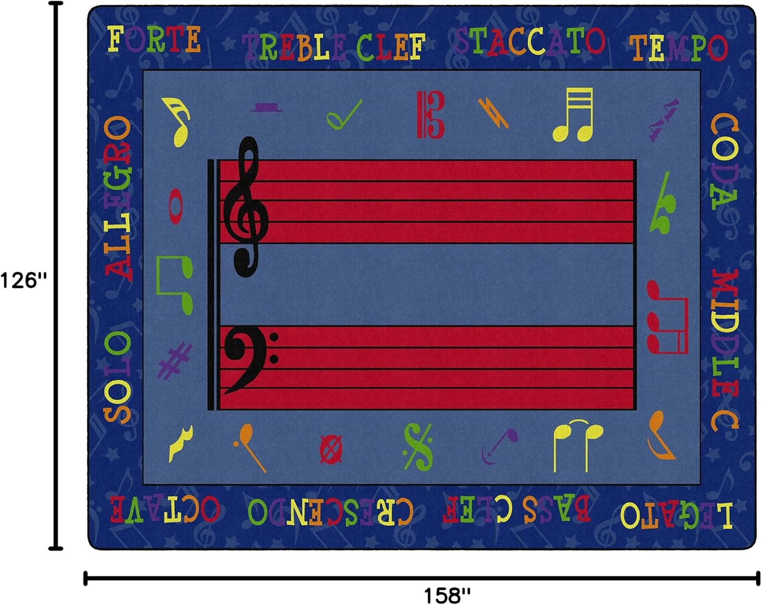 Flagship Carpets Fun with Music Colorful Musical Notes Classroom Educational Area Rug for Kids and Teachers, Durable Quality for Schools, Preschool, Daycare, Learning Centers, 10'6' x 13'2'