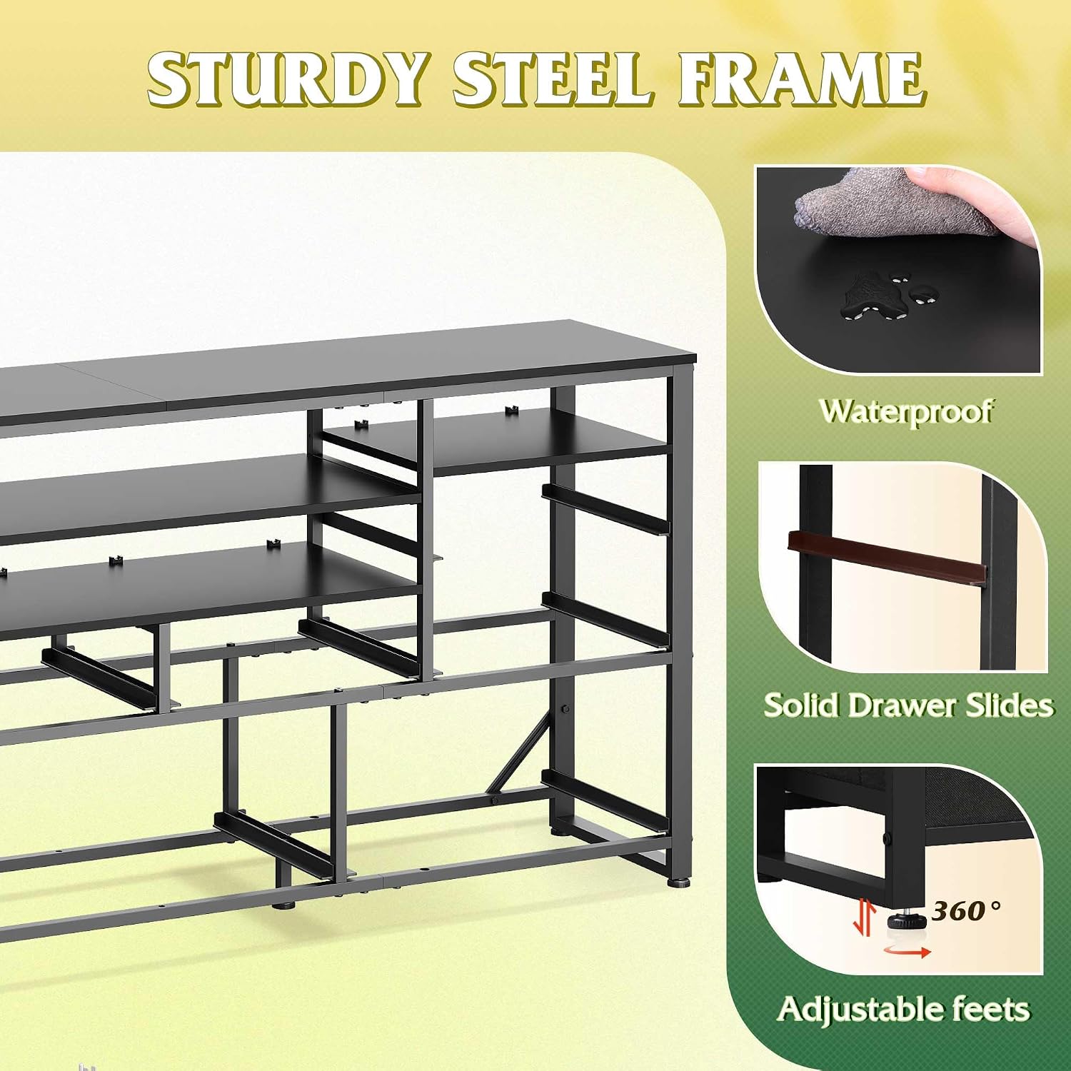 WLIVE Long Dresser for Bedroom, TV Stand for 55, 60, 65 Inch TV, 13 Drawer Wide Fabric Dresser with Wood Top, Large Storage Chest of Drawers for Living Room, Hallway, Closet, Black