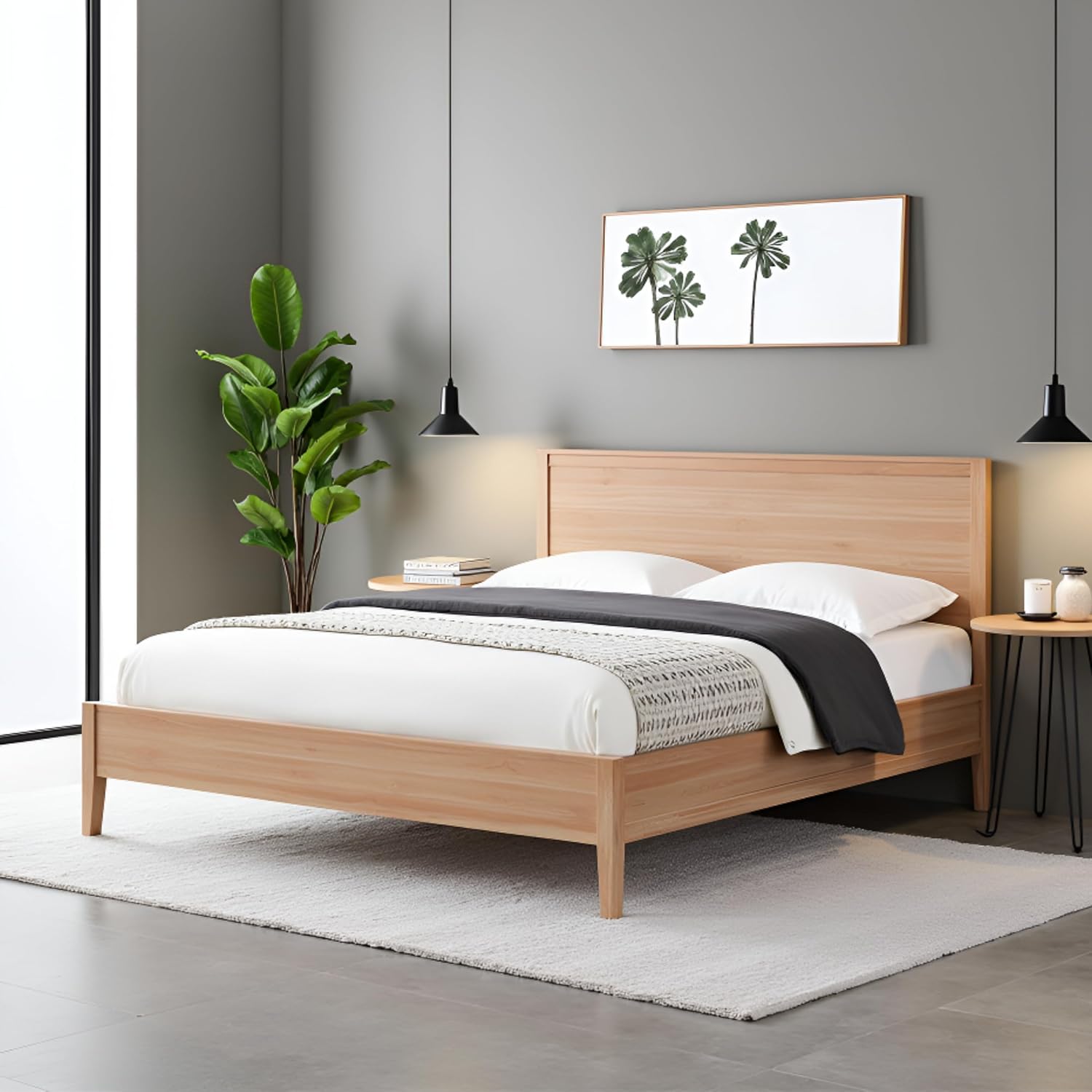 Alaterre Furniture Arden King Bed Frame - Solid Pine Wood with High Headboard and Low Footboard in Light Driftwood Finish - No Box Spring Needed, 81' W x 86' D x 50' H
