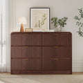FURSUN Fluted 6 Drawers Dresser for Bedroom, 54' Wide Wooden Dresser with Metal Handle, Curved Profile Design, Modern Storage Organizer for Bedroom, Living Room, Hallway, Dark Walnut