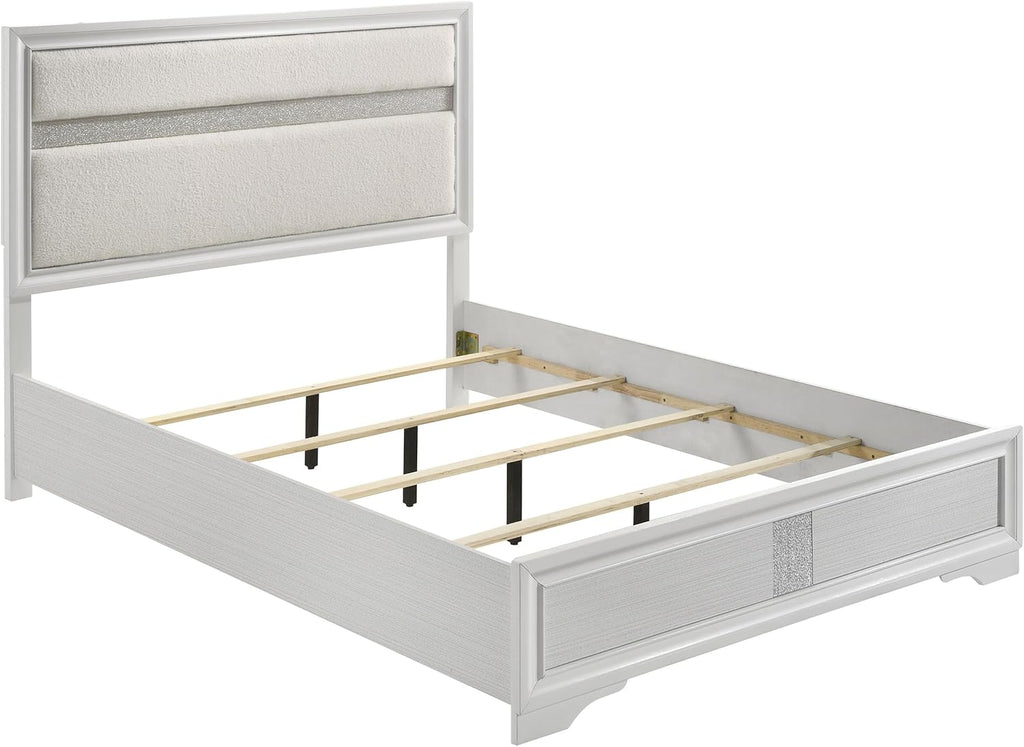 Coaster Home Furnishings Miranda Contemporary 5-Piece Bedroom Set Fabric Upholstered Full Size Panel Bed Frame 54-inch Headboard White 205110F-S5