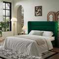 SHA CERLIN Full Size Velvet Bed Frame with Wingback Headboard/Upholstered Platform Bed with Wooden Slats/Mattress Foundation/No Box Spring Needed/Easy Assembly/Green